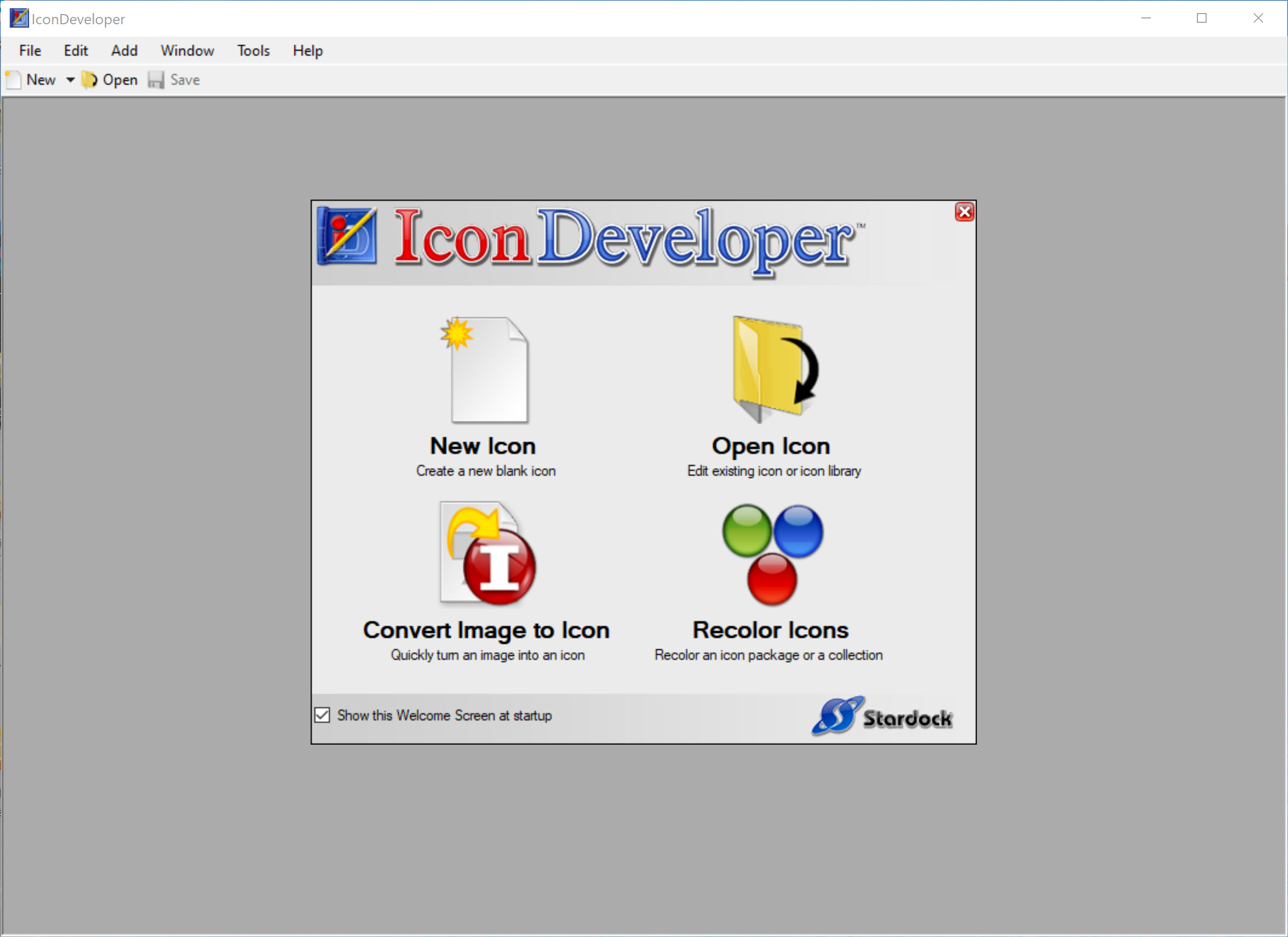 IconDeveloper start screen